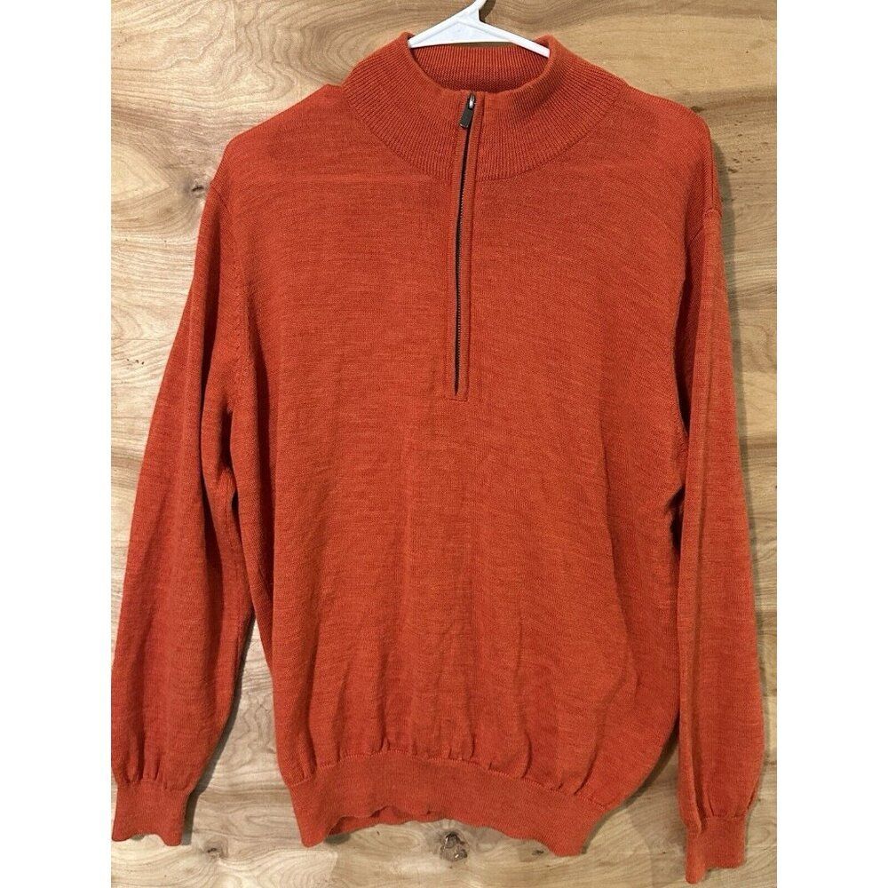 Foot Joy FJ Men’s Med Zip Long Sleeve 100% Wool Pullover Sweater Burnt Orange